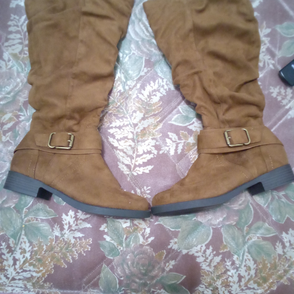 Brown Suede Knee-High Boots
